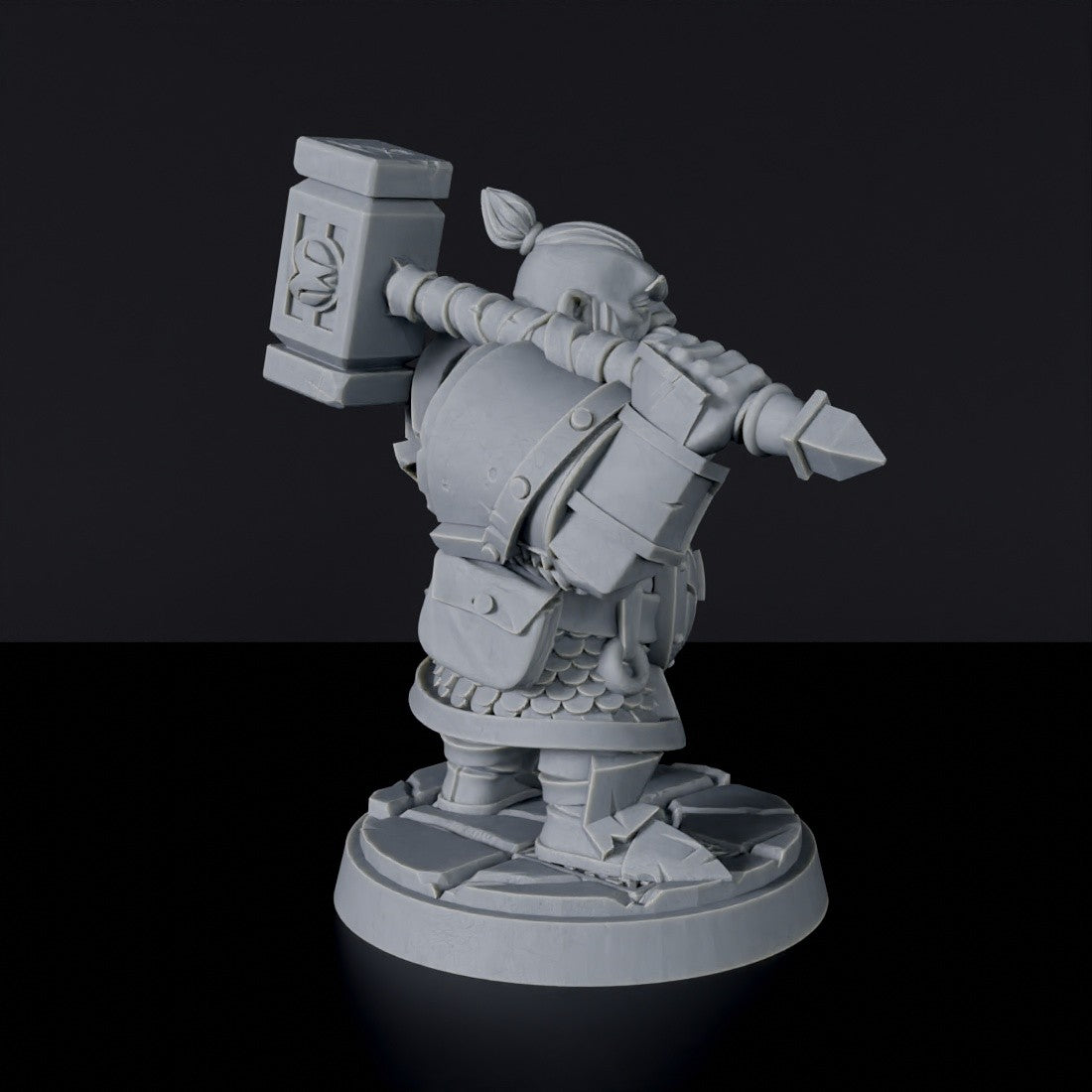 Dedicated fighter set for fantasy tabletop RPG army - Dwarf Male Warrior ver. 1 with hammer and armor miniature