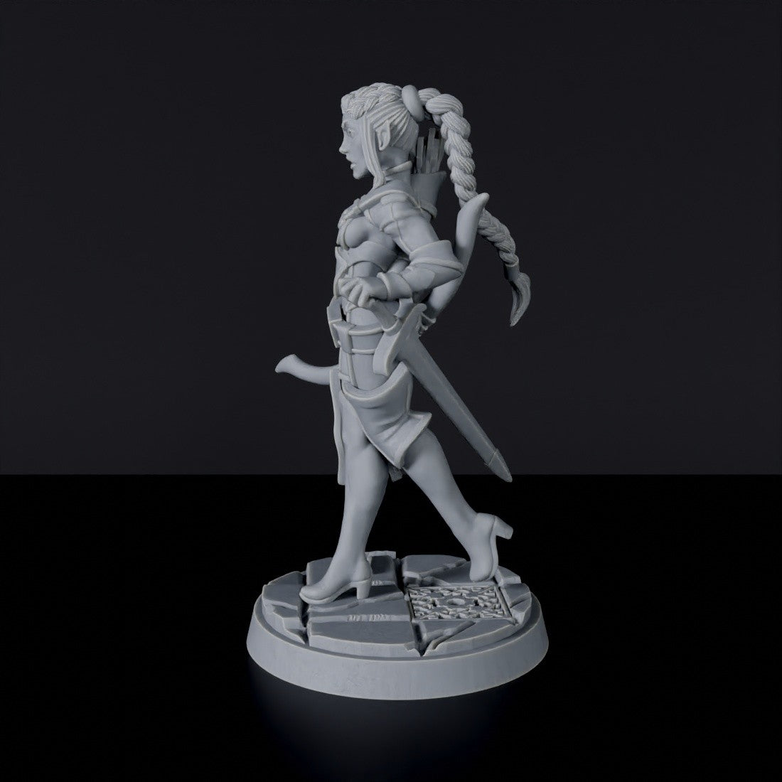 Miniature of Elf Female Fighter with bow and sword - dedicated warrior set for fantasy tabletop RPG games and collectors