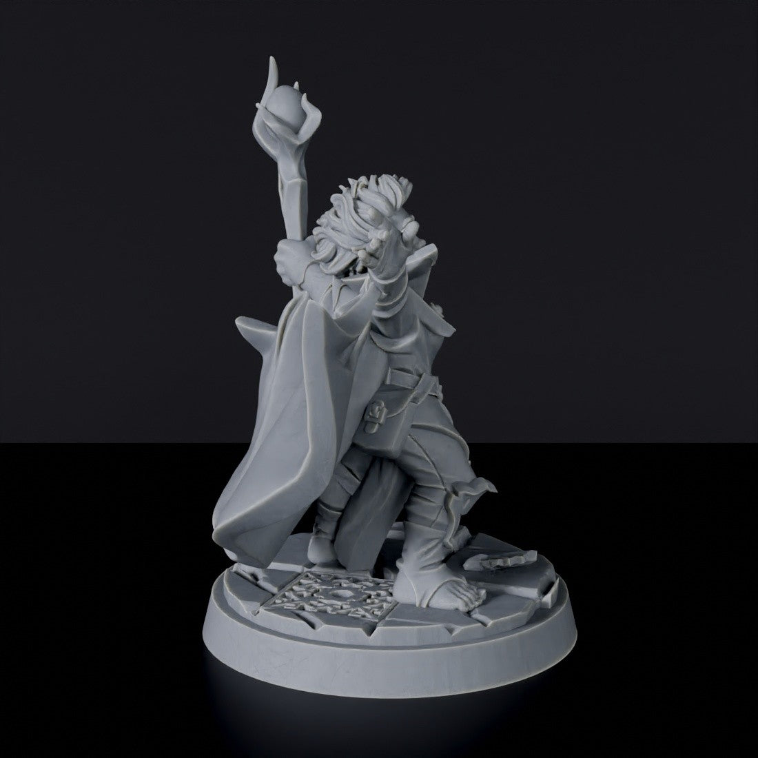 Dedicated fantasy set for tabletop RPG army - Gnome Female Warlock miniature with cloak and staff