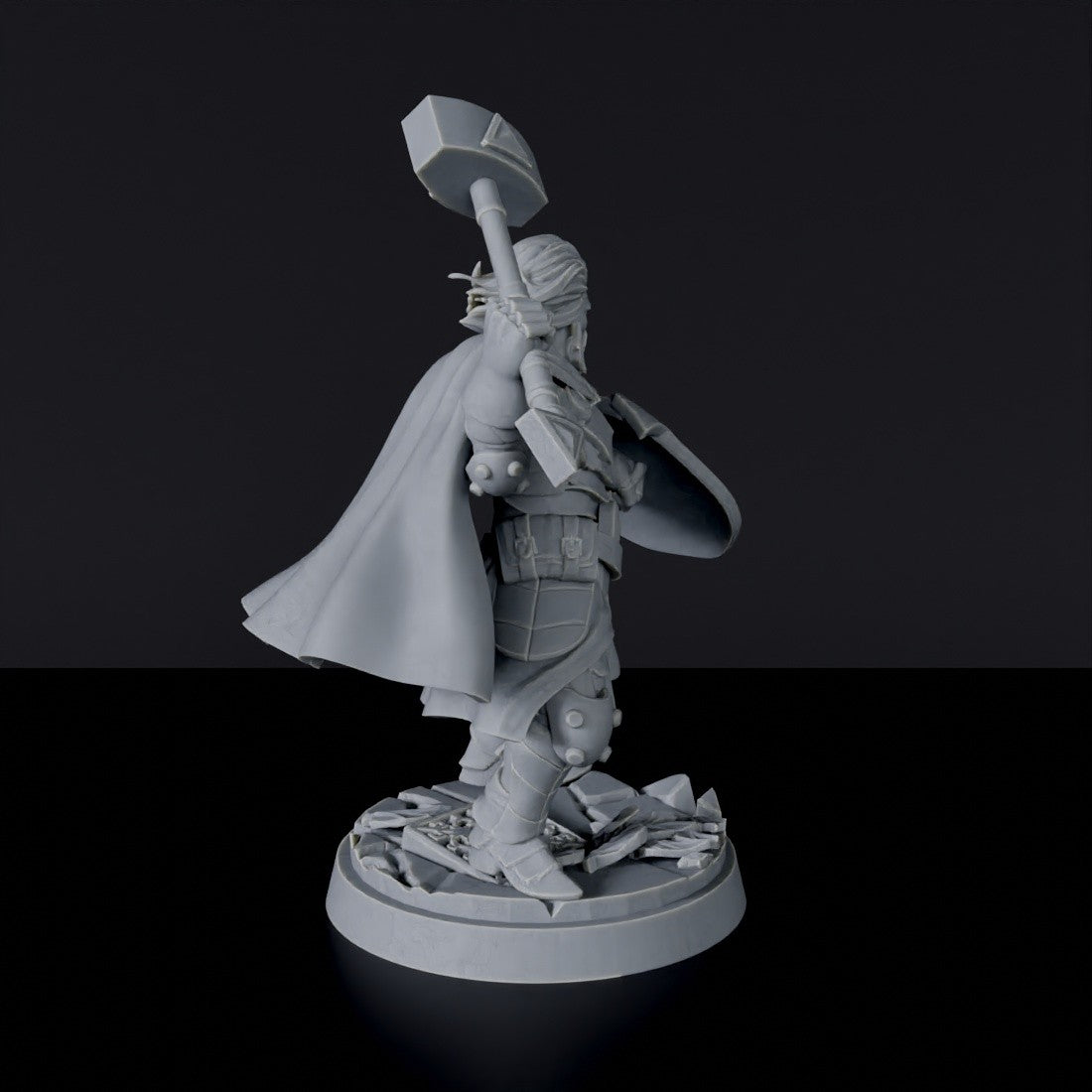 Dedicated fantasy set for tabletop RPG army - Human Male Fighter miniature of warrior with hammer, armor and shield