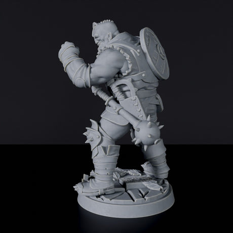 Miniature of Half-Orc Male Fighter with morning star and shield - dedicated warrior set for tabletop RPG games and collectors