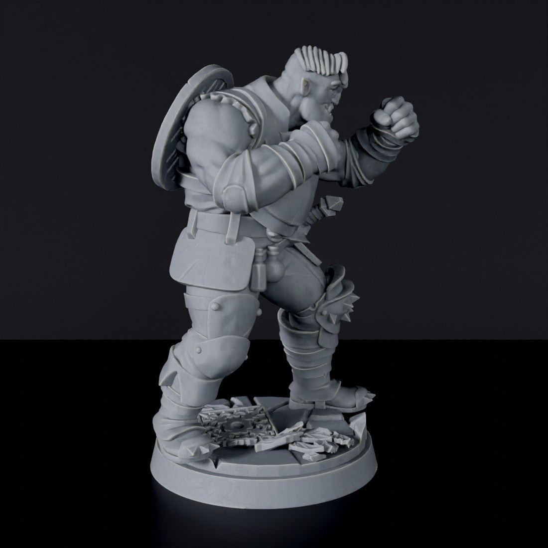 Dedicated fantasy set for tabletop RPG army - Half-Orc Male Fighter miniature with shield and morning star