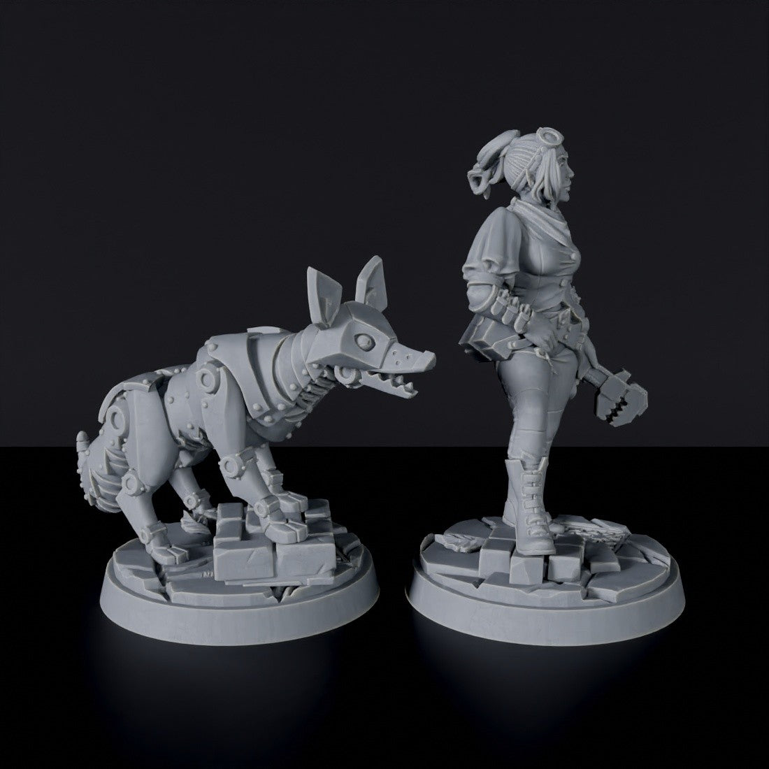 Dedicated set for fantasy tabletop RPG army - Elf Female Engineer miniature with mechanical beast fox