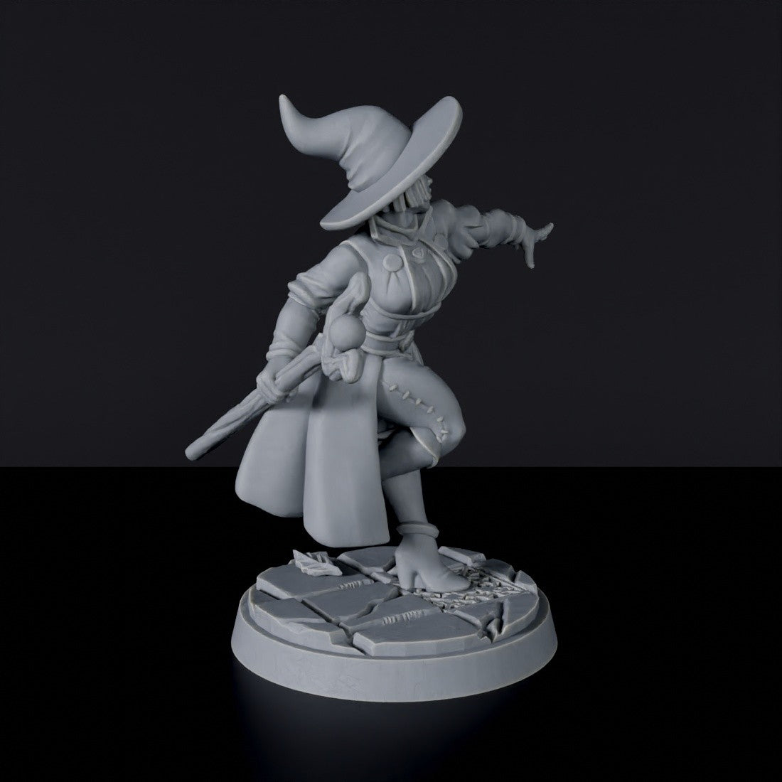 Dedicated fantasy set for tabletop RPG army - Human Female Wizard ver. 2 - sorcerer miniature with hat and wand