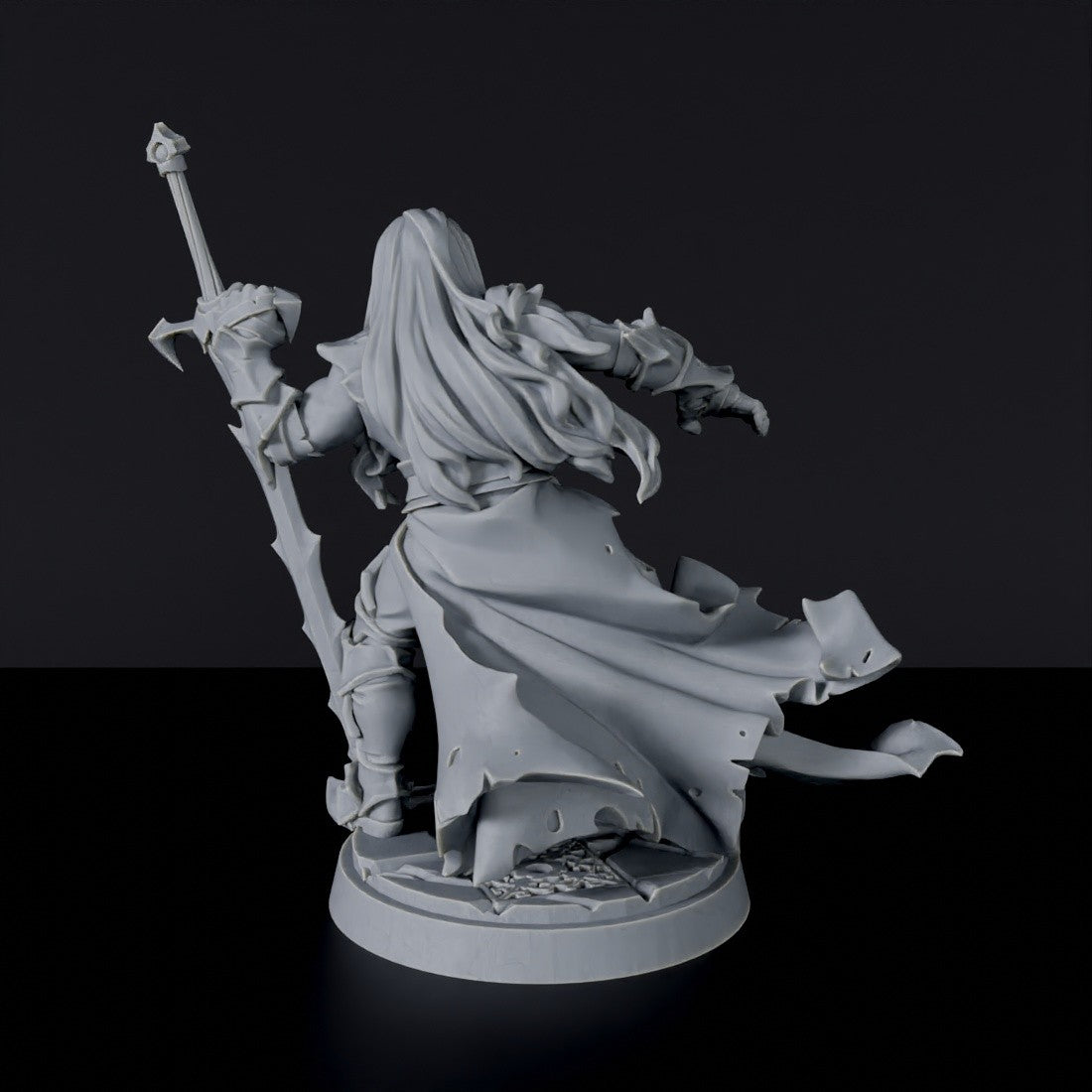 Miniature of Dhampir Male Fighter vampire warrior with cloak and sword - dedicated set for fantasy tabletop RPG games