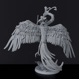 Fantasy miniature of asian Takiyasha on Suzaku - asian fighter with sword on flying bird beast Bloodfields tabletop RPG game