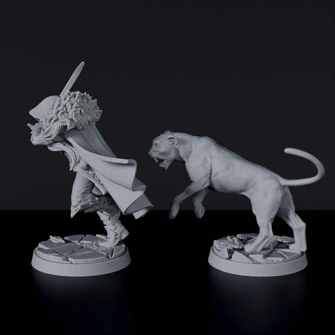 Miniatures of Elf Male Ranger & Panther - dedicated set for tabletop games, roleplaying games and collectors