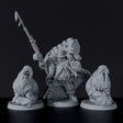 Fantasy miniatures of pirate Captain Narom with Ackimo and Mika for Bloodfields Bloodsail Ogres army