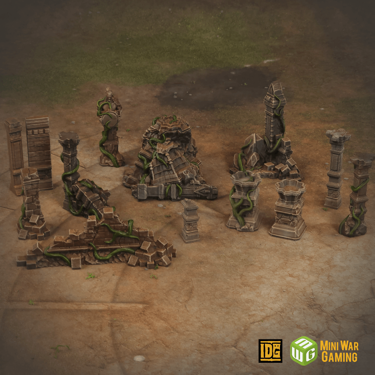 Set of Ancient Stone Scatter Terrain in Jungle Temple Ruins (STL)