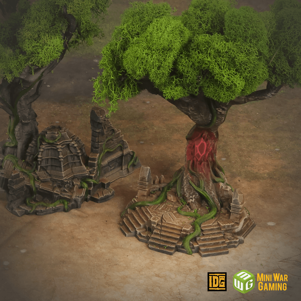 Set of Three Large Ancient Trees in Jungle Temple Ruins (STL)