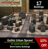 8mm Gothic Terrain Urban Sprawl - Printed for You (17 buildings)