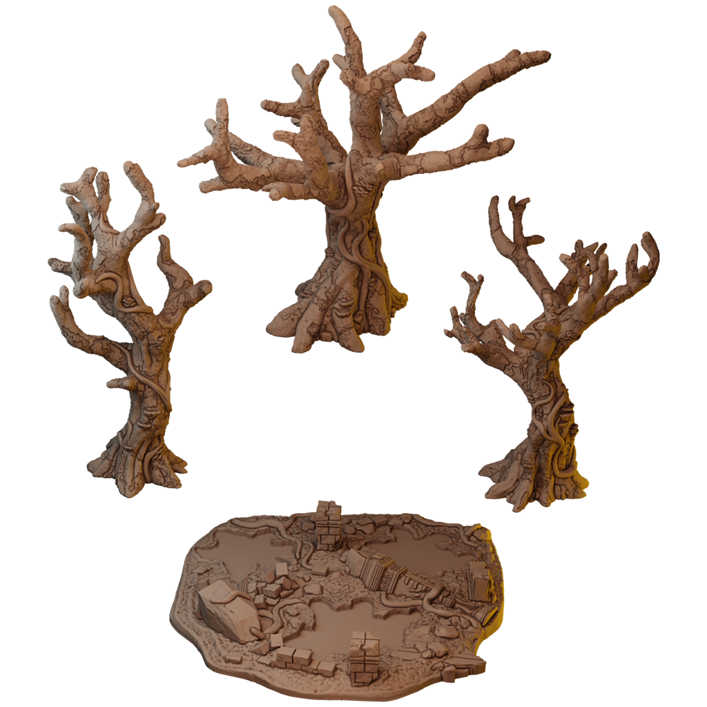 Set of Six Ancient Trees in Jungle Temple Ruins (STL)