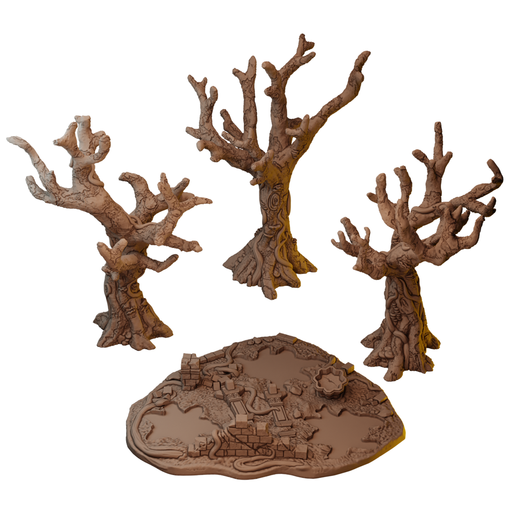 Set of Six Ancient Trees in Jungle Temple Ruins (STL)